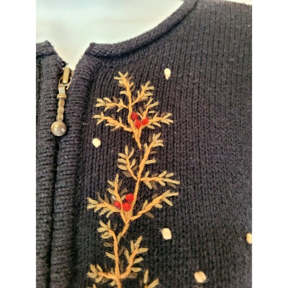 Croft & Barrow Cardigan Sweater S Womens Embroidered Black Full Zip Ramie Acryli - Picture 9 of 12